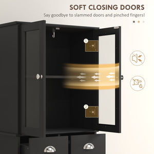 Meuble de rangement de 61 po avec portes en verre, noir