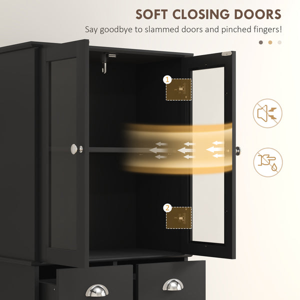 Meuble de rangement de 61 po avec portes en verre, noir