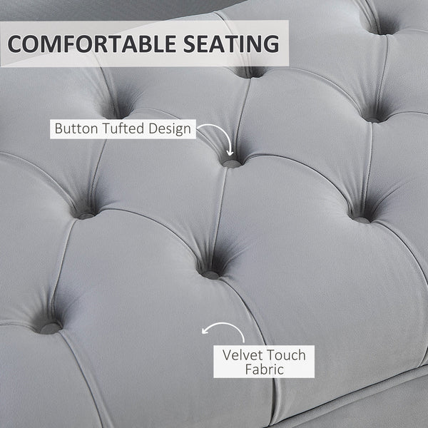 Banc de chevet rembourré avec capitonnage à boutons, gris