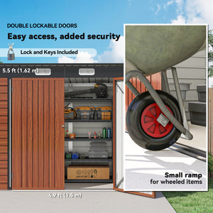 Abri de jardin galvanisé avec double porte et 2 aérations, teck