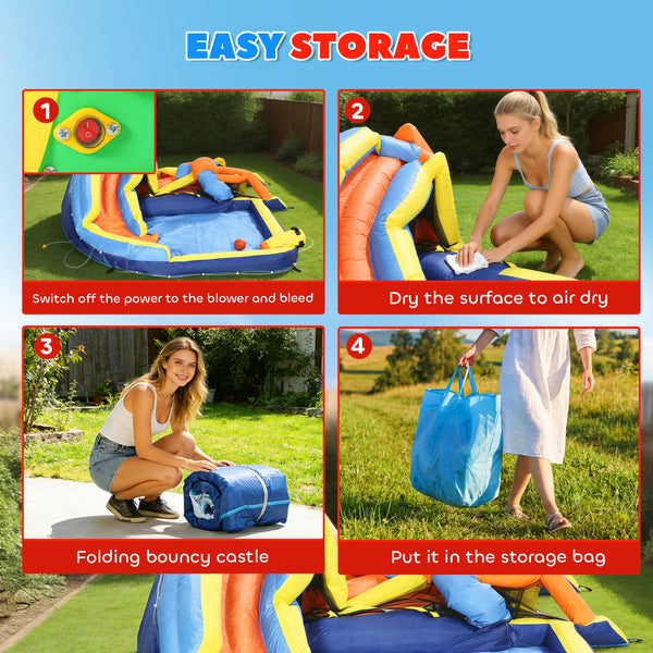 Château gonflable pour enfants avec toboggan, piscine à balles, mur d'escalade et souffleur