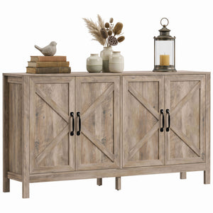 Sideboard Buffet, Storage Cabinet with Barn Door and Adjustable Shelf, TV Stand for TVs up to 65 Inches, Light Gray