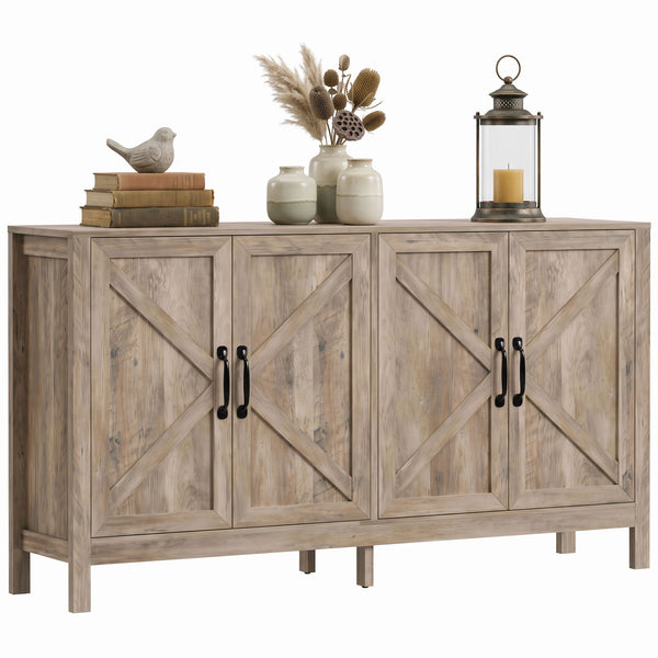 Sideboard Buffet, Storage Cabinet with Barn Door and Adjustable Shelf, TV Stand for TVs up to 65 Inches, Light Gray