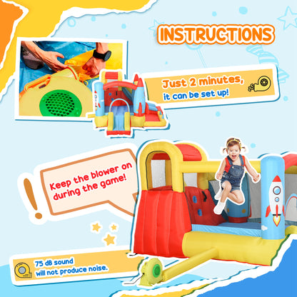Outsunny Bounce Castle Inflatable Trampoline Slide Pool Rocket Design 11.14' x 9.18' x 6.06'