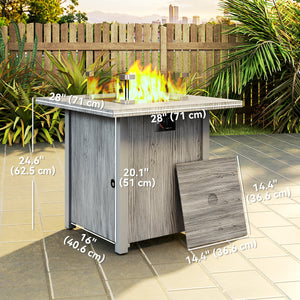 Table foyer à gaz 28 po 50 000 BTU avec couvercle et écran en verre, gris