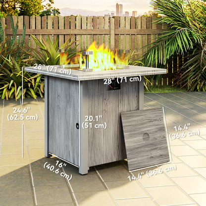 Table foyer à gaz 28 po 50 000 BTU avec couvercle et écran en verre, gris