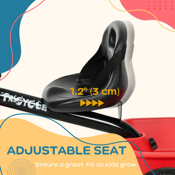 Grand tricycle avec siège réglable, ceinture de sécurité, deux paniers de rangement, rouge