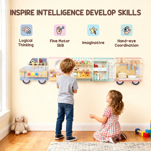 Tableau mural sensoriel à 5 activités