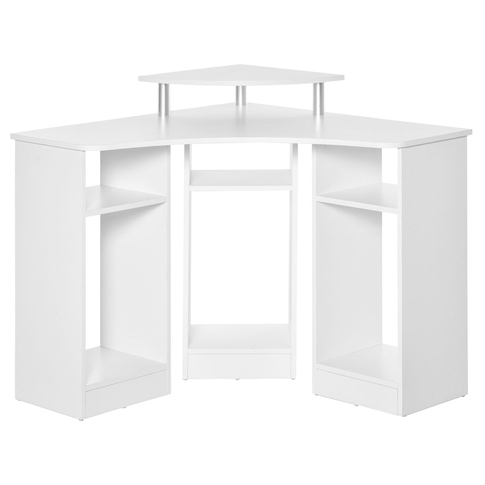 L-shaped computer desk with monitor stand, white