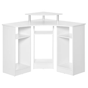 L-shaped computer desk with monitor stand, white