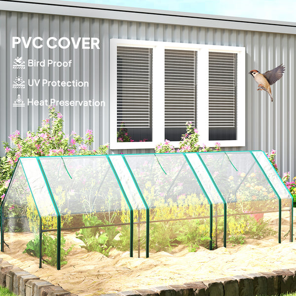 Mini portable greenhouse with roll-up zippered doors, transparent