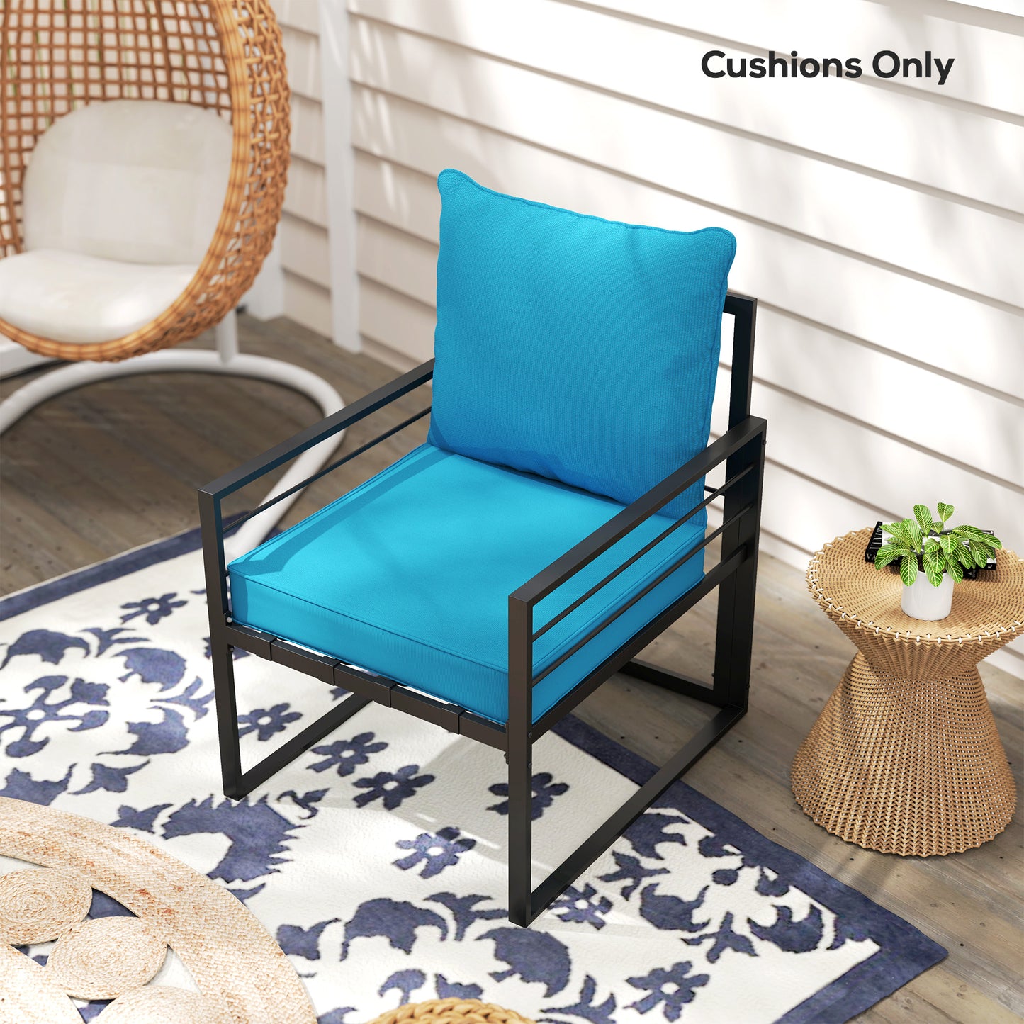 Coussins de chaise de patio épais et profonds pour siège d'extérieur avec coussin de dossier, turquoise