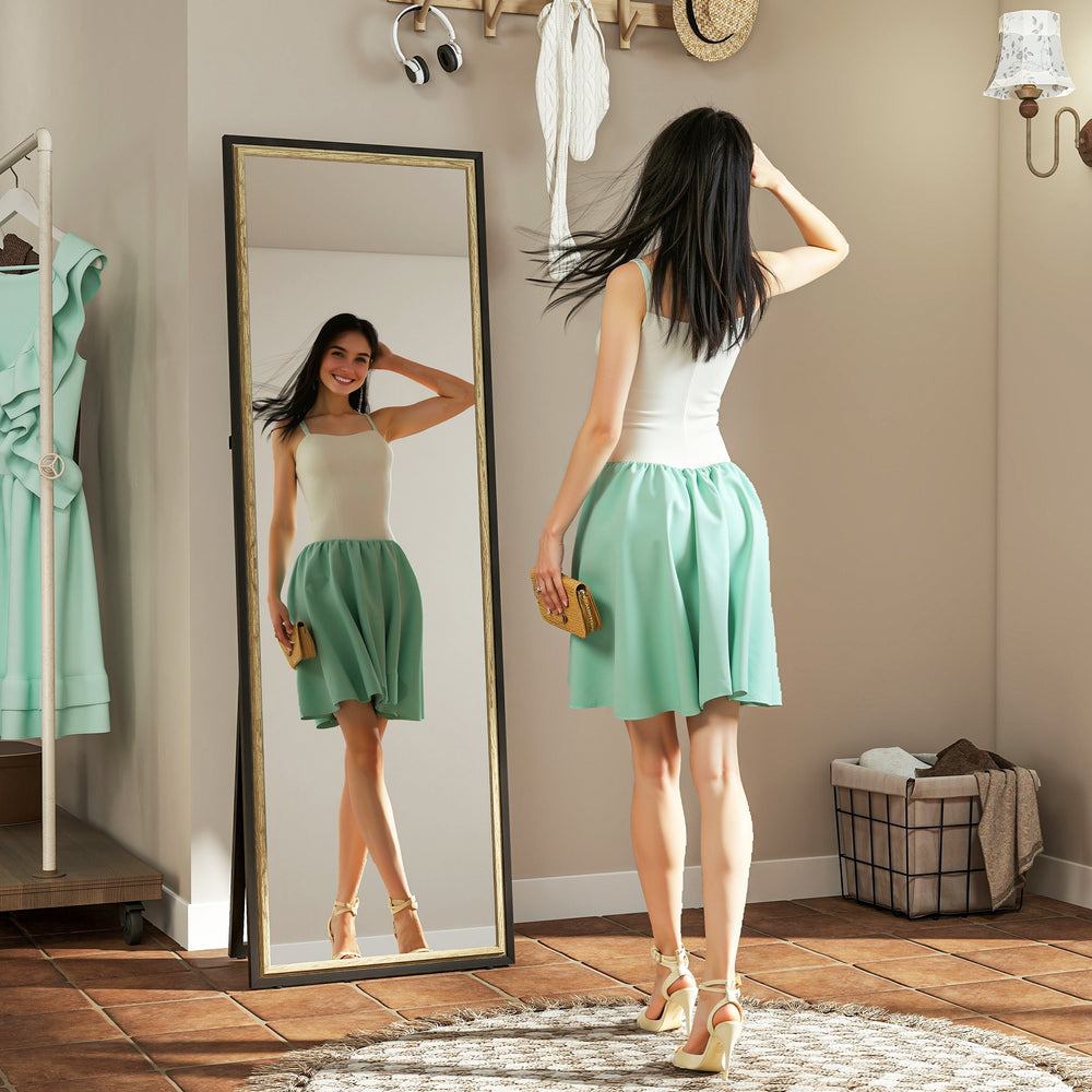 Miroir pleine longueur avec cadre bicolore, noir et or