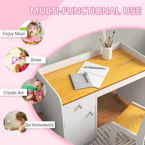 Kids Desk and Chair Set for 3-6 Year Olds with Storage Drawer, White