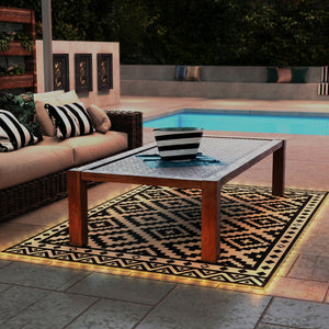 Reversible plastic straw outdoor rug with LED lights 12 ft x 9 ft
