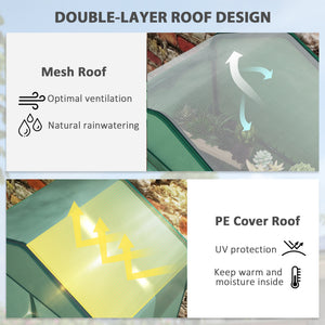 Mini greenhouse with mosquito net roof and roll-up zip door, green