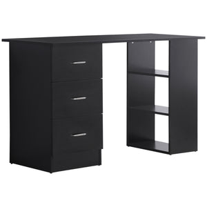 Bureau avec étagères de rangement à 3 niveaux avec tiroirs, noir