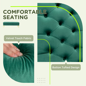 Banc de lit rembourré avec capitonnage à boutons, vert foncé
