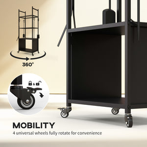 4-Tier Wood Rack with Casters and 4 Tools