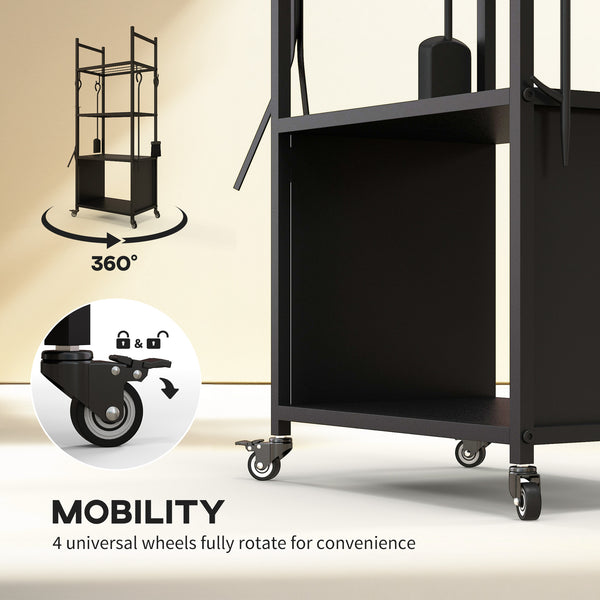 4-Tier Wood Rack with Casters and 4 Tools