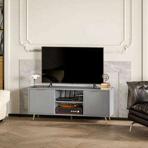 Meuble pour TV 55 pouces avec 2 étagères ouvertes et 2 placards, gris