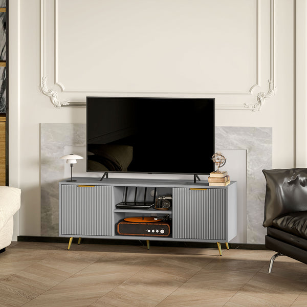 Meuble pour TV 55 pouces avec 2 étagères ouvertes et 2 placards, gris