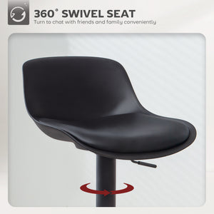 Set of 2 bar stools with swivel seats in faux leather, black