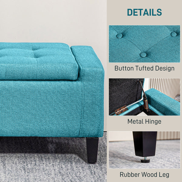 Banc ottoman de rangement rembourré en lin avec motif capitonné, vert