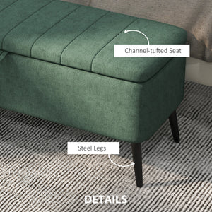 Pouf avec rangement rembourré en lin avec pieds en acier, vert foncé