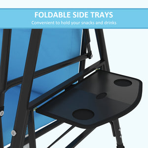 3-Seat Outdoor Porch Swing Patio Swing with Adjustable Canopy, Side Tray, Removable Cushion for Garden, Poolside, Blue