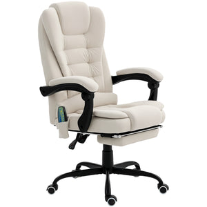 7-point vibrating massage chair with footrest, cream white 