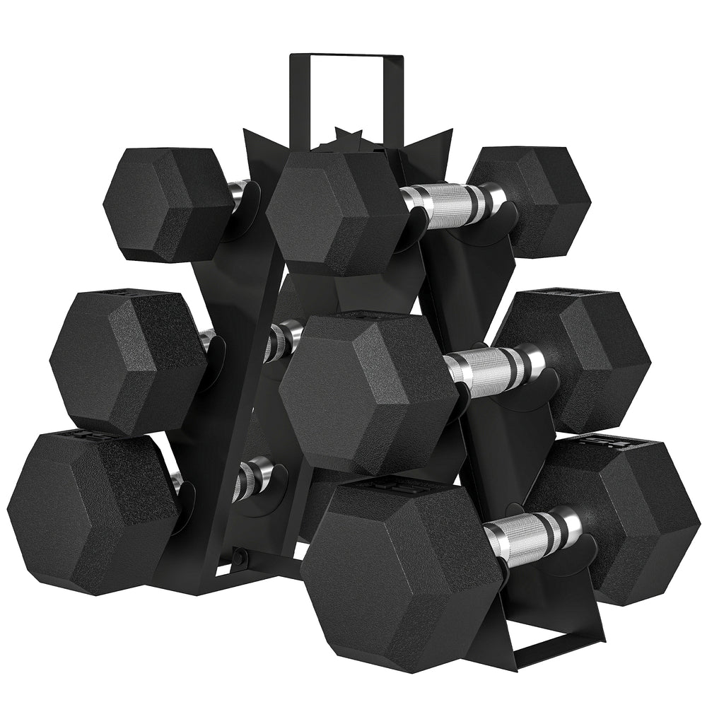 Ensemble d'haltères hexagonaux de 60 lb avec support, poignées antidérapantes