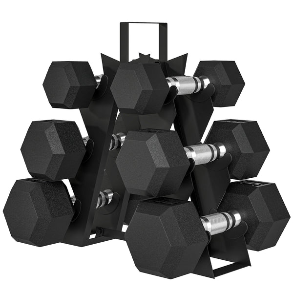 Ensemble d'haltères hexagonaux de 60 lb avec support, poignées antidérapantes