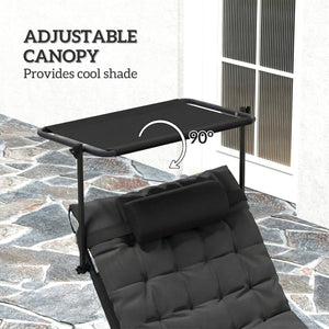 Folding Lounge Chair with Adjustable Canopy, 4-Position Outdoor Tanning Chair with Headrest, Dark Grey