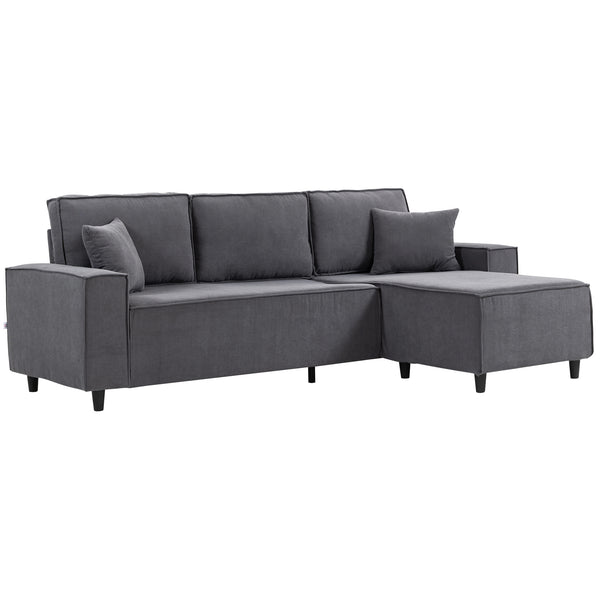 Canapé d'angle avec méridienne convertible en velours côtelé avec ressorts ensachés, 2 coussins, gris anthracite