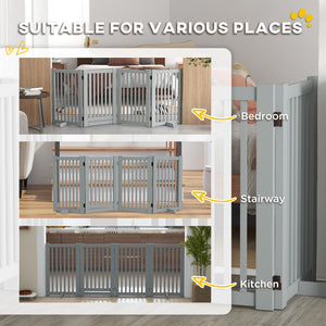 Freestanding 4-panel wooden barrier with opening gate, light grey