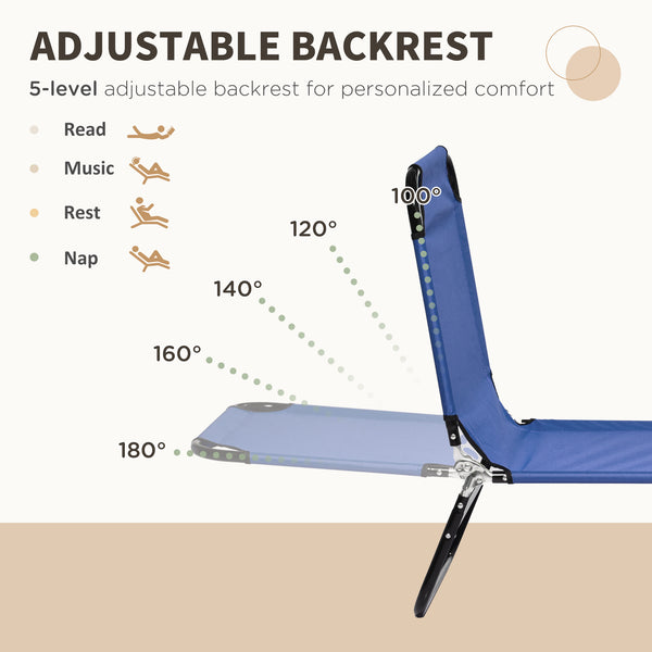 Ensemble de 2 chaises longues pliantes avec dossier inclinable, bleues