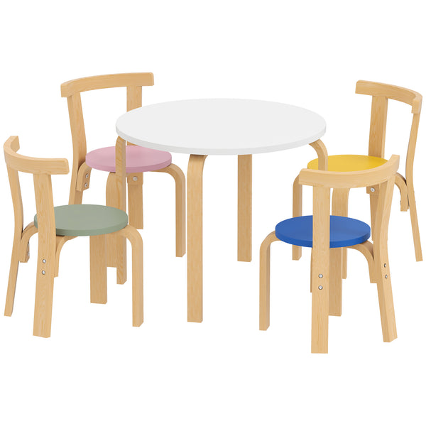 Ensemble table et chaises en bois, multicolore