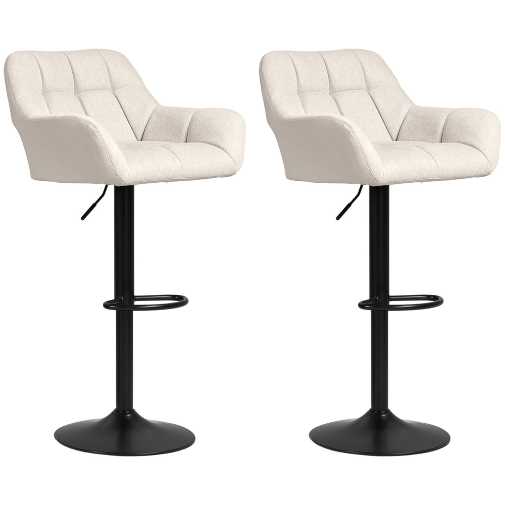 Lot de 2 tabourets de bar réglables, pivotants, capitonnés, en lin, avec repose-pieds et accoudoirs, gris