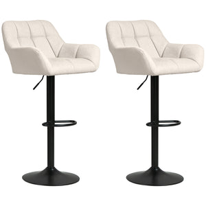 Lot de 2 tabourets de bar réglables, pivotants, capitonnés, en lin, avec repose-pieds et accoudoirs, gris