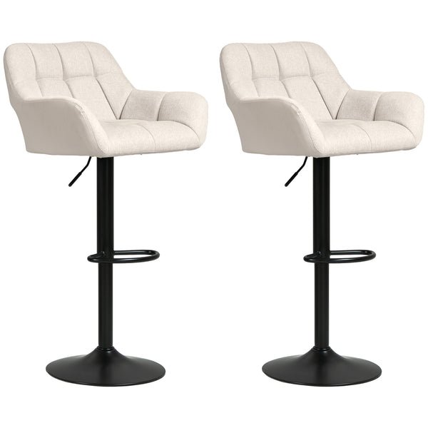 Lot de 2 tabourets de bar réglables, pivotants, capitonnés, en lin, avec repose-pieds et accoudoirs, gris