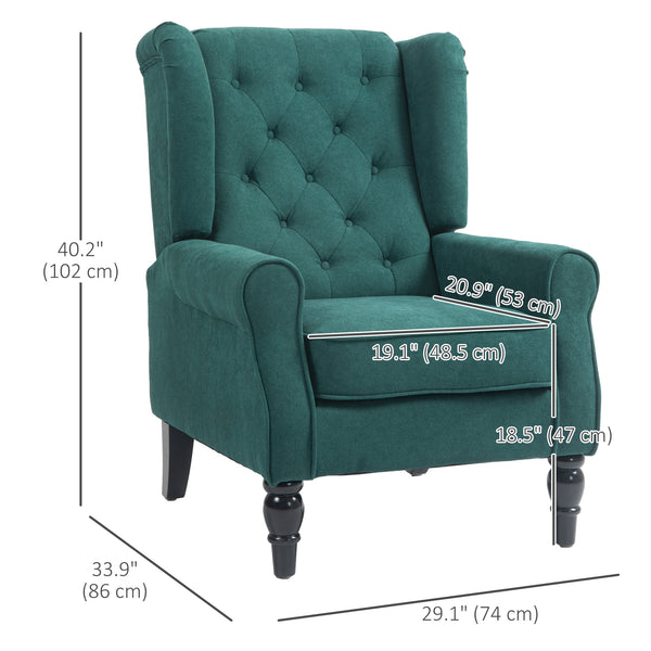 Fauteuil d'appoint capitonné à boutons, vert foncé