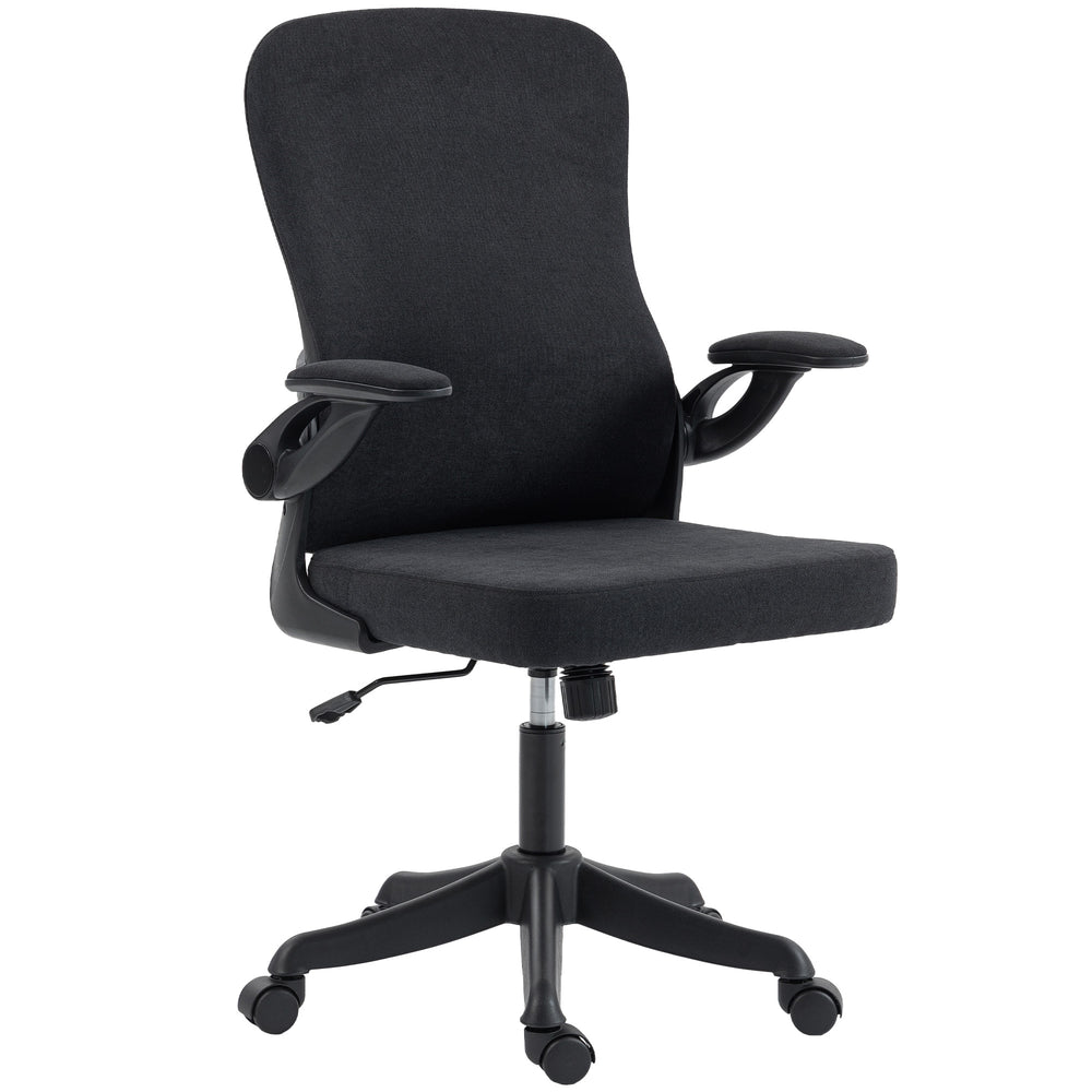 Chaise de bureau ergonomique pivotante, avec soutien lombaire et hauteur réglables, accoudoirs relevables, roulettes, noire