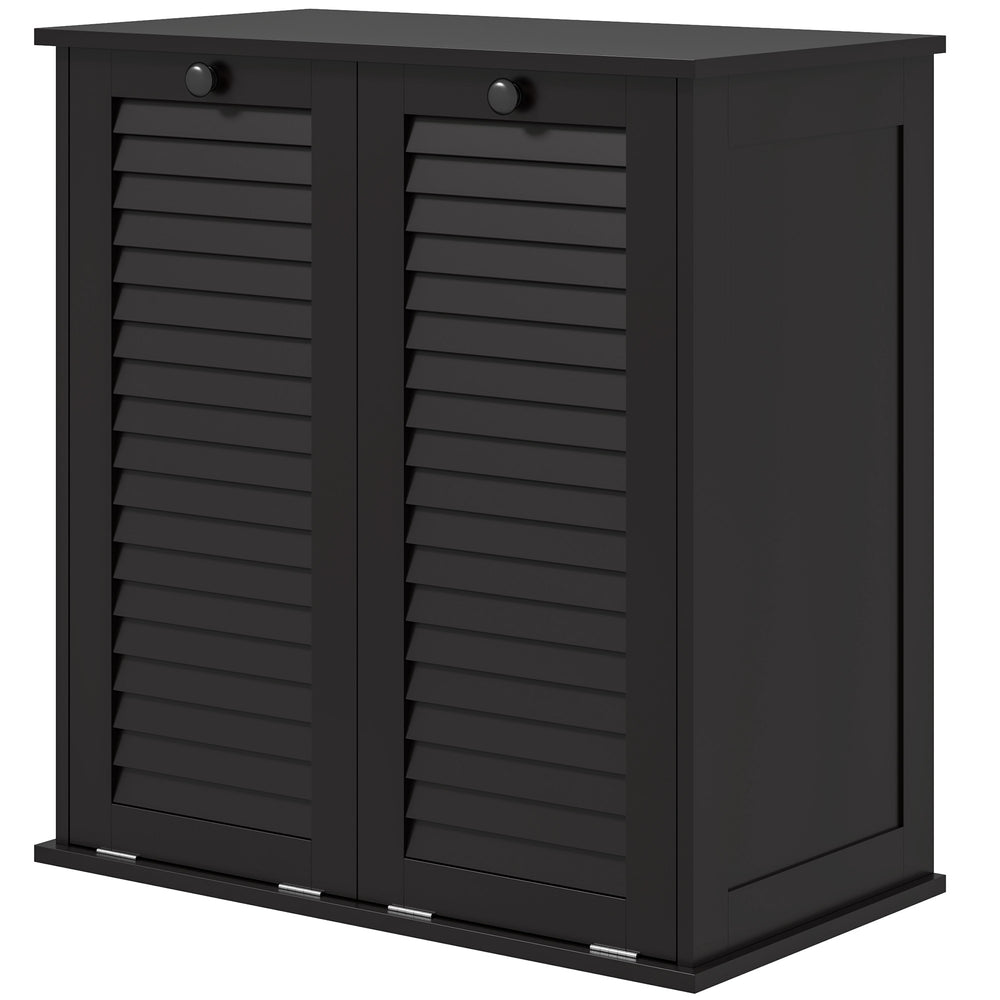 Armoire panier à linge basculant avec 2 paniers et 2 portes persiennes, noir