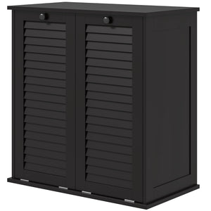 Armoire panier à linge basculant avec 2 paniers et 2 portes persiennes, noir