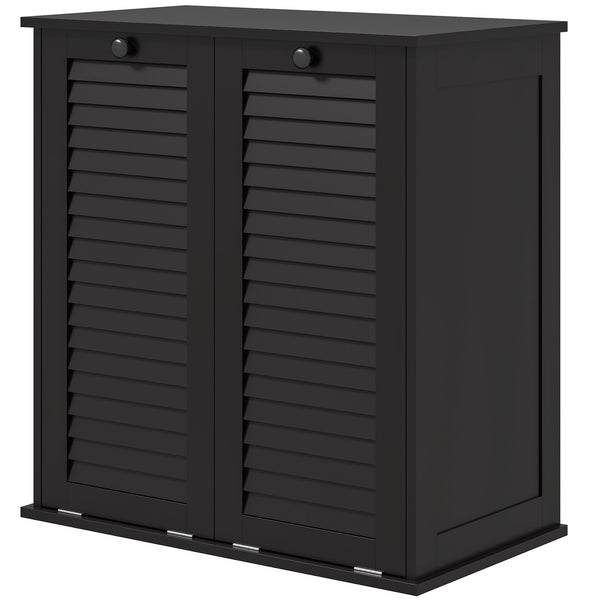 Armoire panier à linge basculant avec 2 paniers et 2 portes persiennes, noir