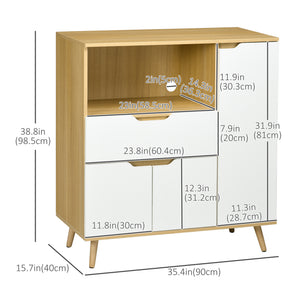 Meuble micro-ondes moderne avec tiroir, rangements et passe-câbles pour cuisine et salle à manger, blanc.