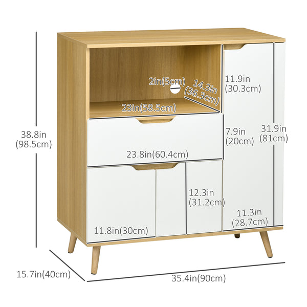 Meuble micro-ondes moderne avec tiroir, rangements et passe-câbles pour cuisine et salle à manger, blanc.