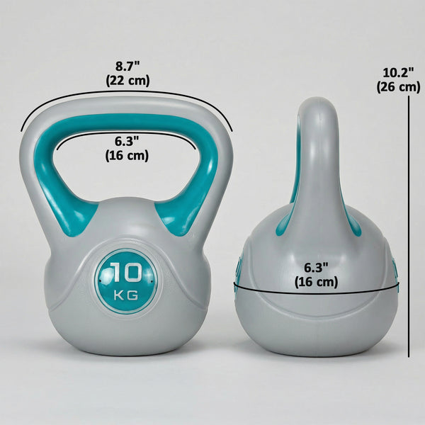 Kettlebell de 22 lb avec poignée large et base stable – Bleu pâle et gris