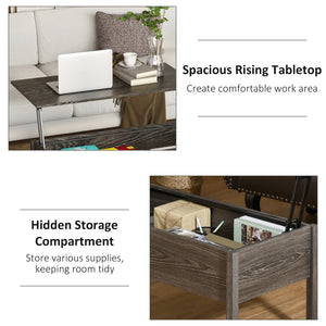 Table basse moderne avec plateau relevable et compartiment de rangement dissimulé, gris
